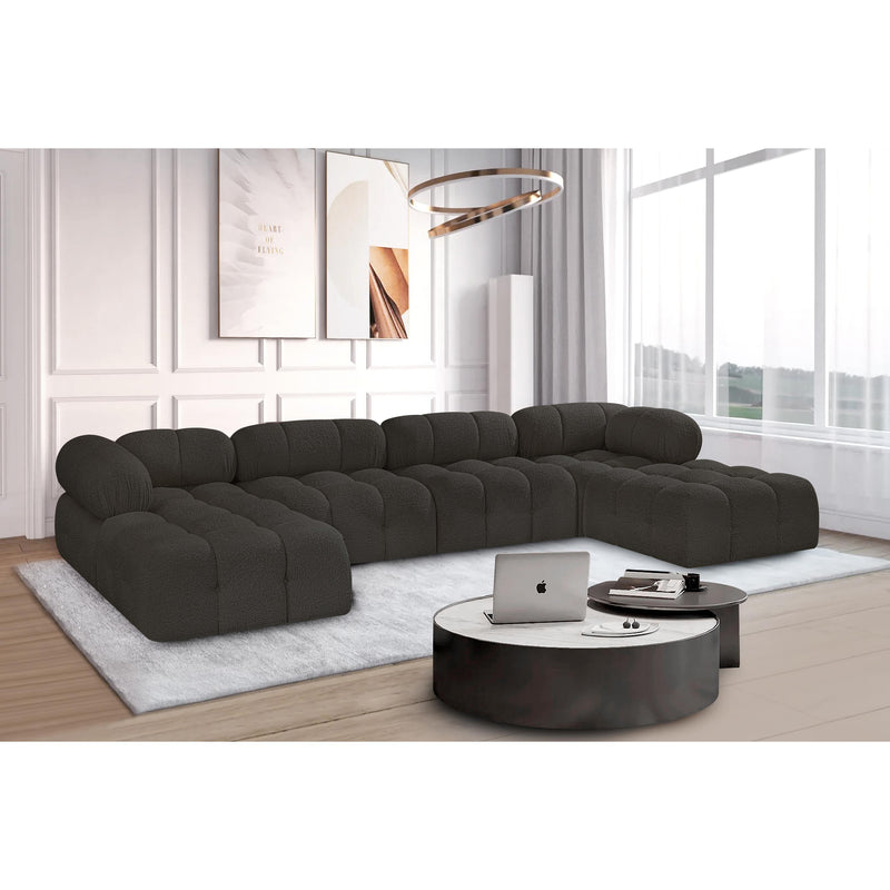 Meridian Ames Brown Boucle Fabric Modular Sectional IMAGE 2