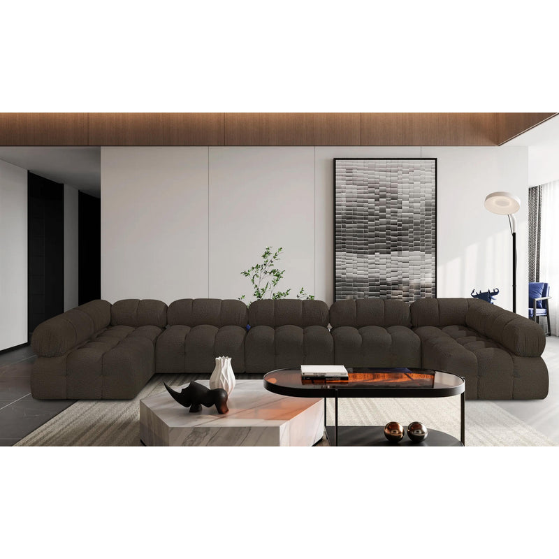 Meridian Ames Brown Boucle Fabric Modular Sectional IMAGE 2
