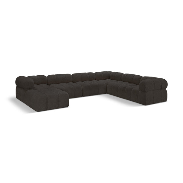 Meridian Ames Brown Boucle Fabric Modular Sectional IMAGE 1