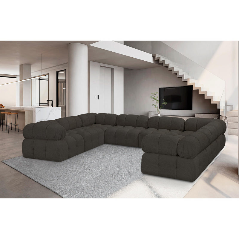 Meridian Ames Brown Boucle Fabric Modular Sectional IMAGE 2