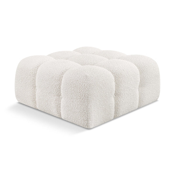 Meridian Ames Cream Boucle Fabric Ottoman IMAGE 1