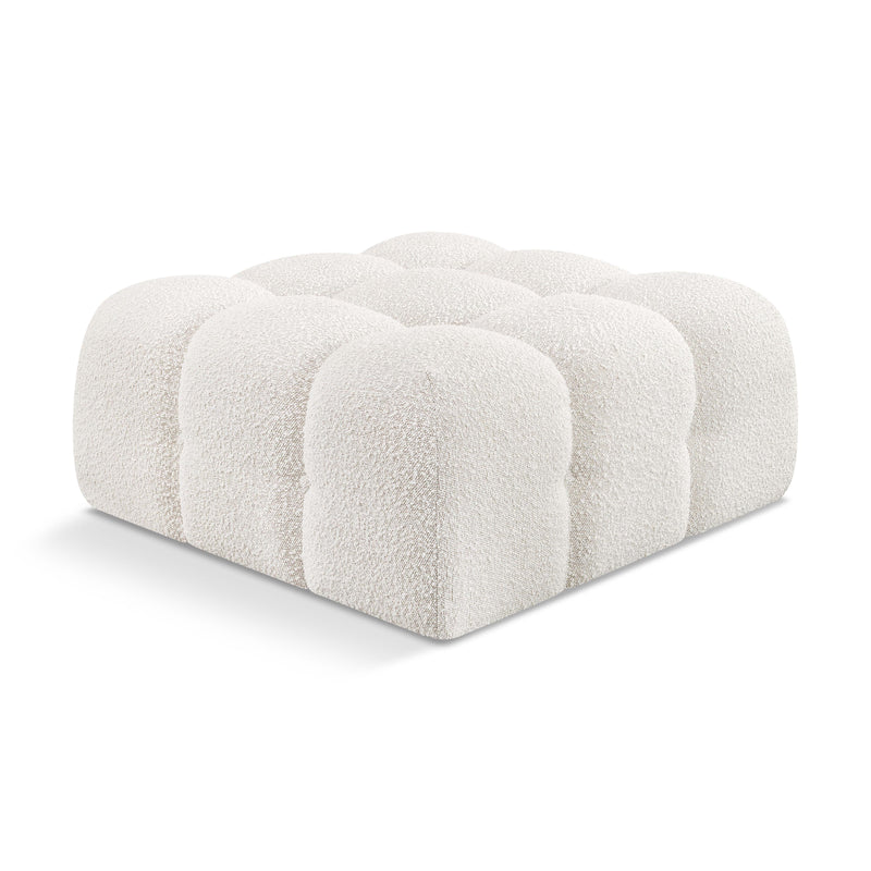 Meridian Ames Cream Boucle Fabric Ottoman IMAGE 1