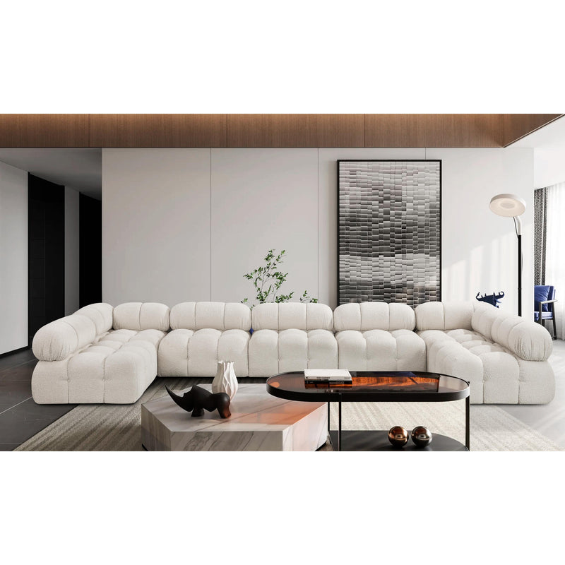 Meridian Ames Cream Boucle Fabric Modular Sectional IMAGE 2