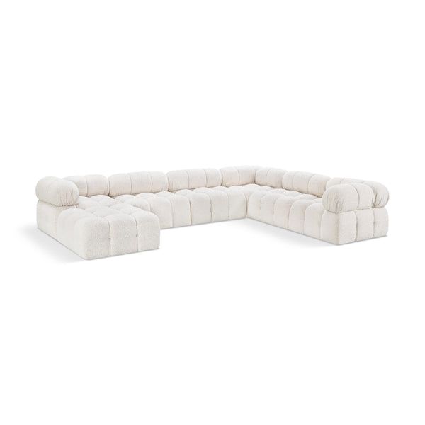 Meridian Ames Cream Boucle Fabric Modular Sectional IMAGE 1