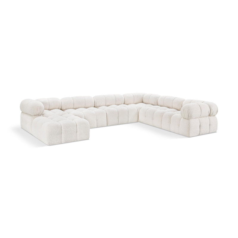 Meridian Ames Cream Boucle Fabric Modular Sectional IMAGE 1