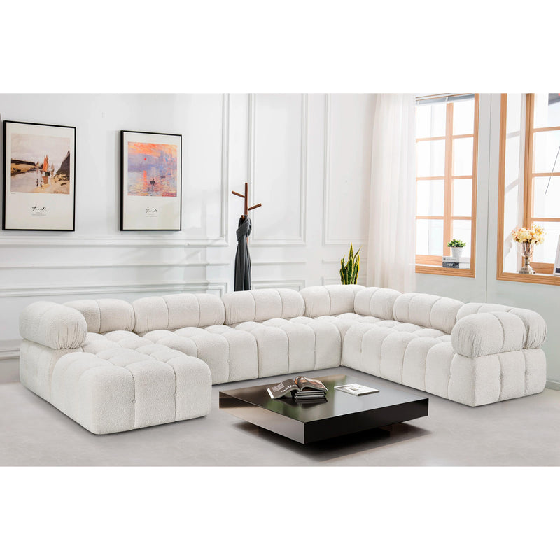 Meridian Ames Cream Boucle Fabric Modular Sectional IMAGE 2