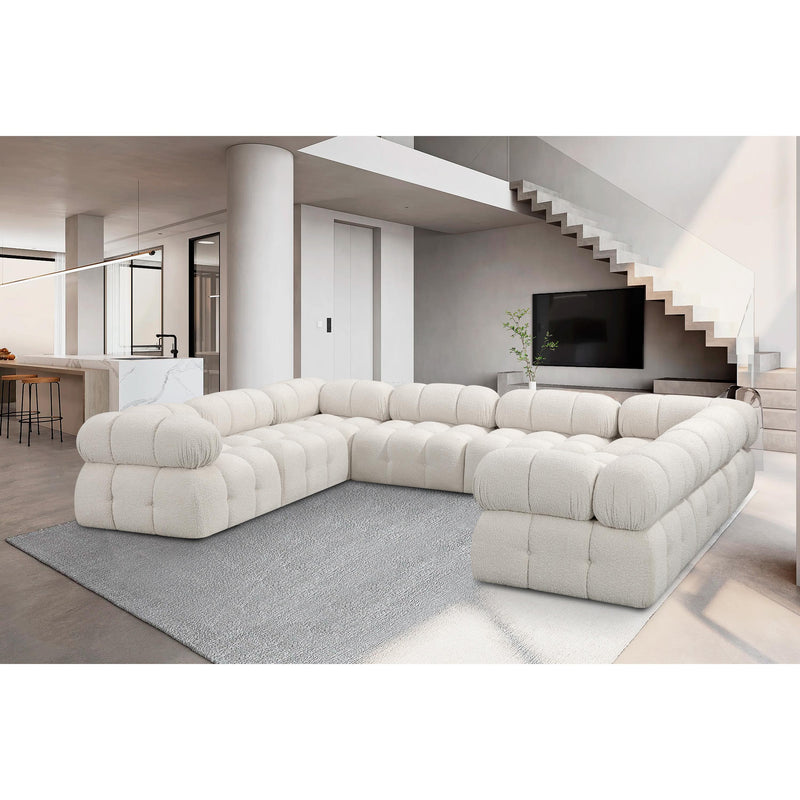 Meridian Ames Cream Boucle Fabric Modular Sectional IMAGE 2
