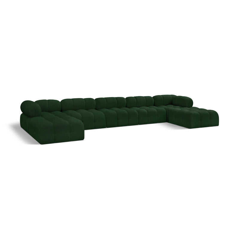 Meridian Ames Green Boucle Fabric Modular Sectional IMAGE 1