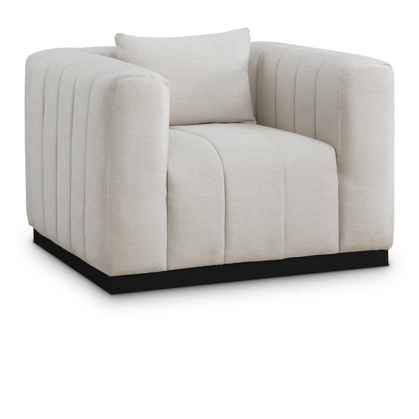 Meridian Lucia Beige Linen Textured Fabric Chair IMAGE 1