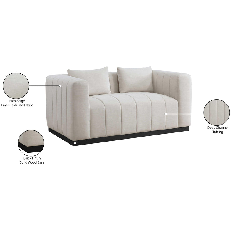 Meridian Lucia Beige Linen Textured Fabric Loveseat IMAGE 9