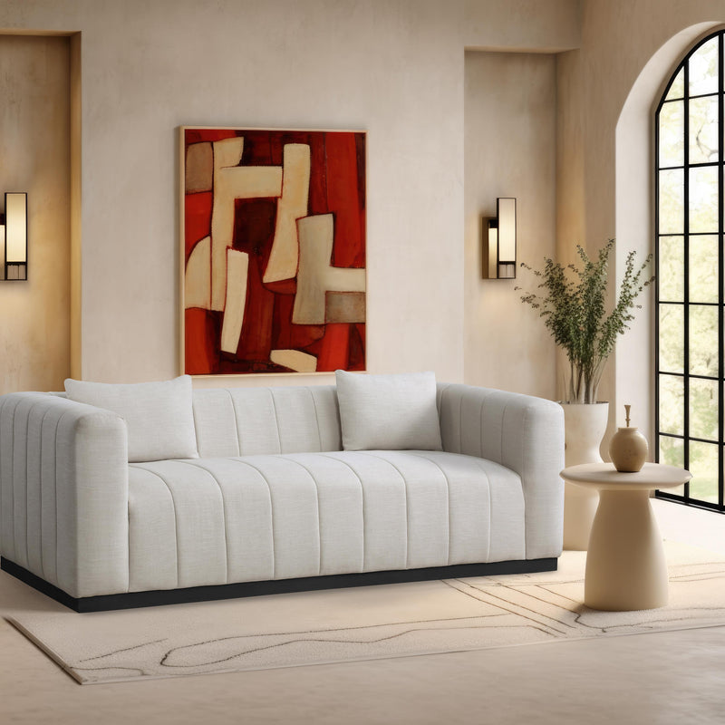 Meridian Lucia Beige Linen Textured Fabric Sofa IMAGE 2