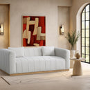 Meridian Lucia Cream Linen Textured Fabric Sofa IMAGE 2