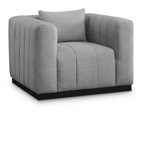Meridian Lucia Grey Linen Textured Fabric Chair IMAGE 1