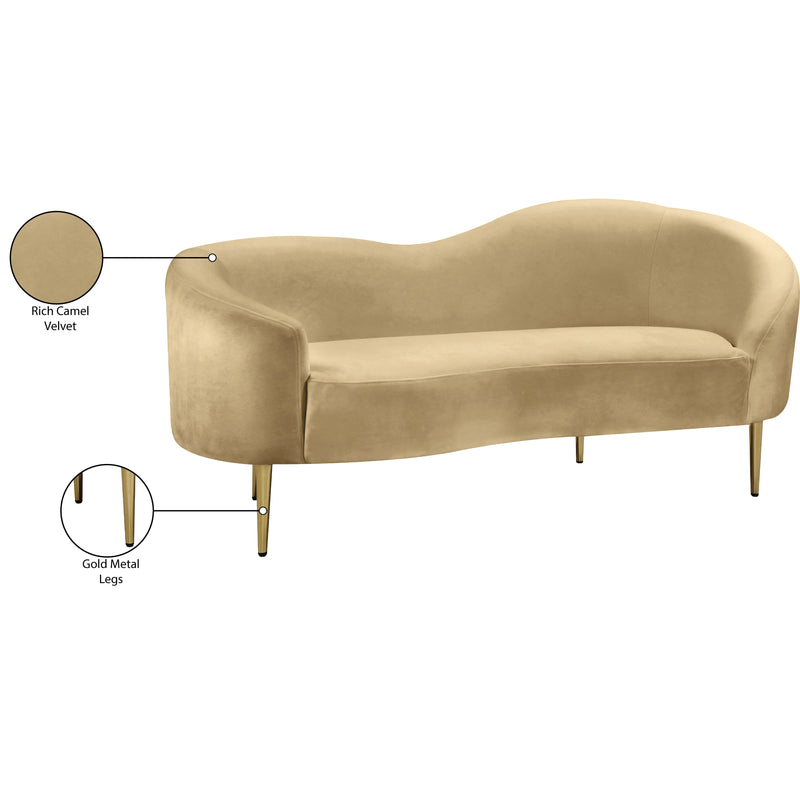 Meridian Ritz Camel Velvet Loveseat IMAGE 9