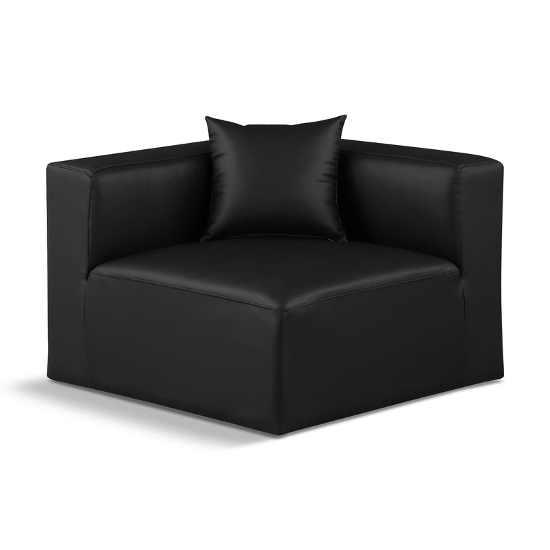Meridian Cube Black Vegan Leather Corner Chair IMAGE 1