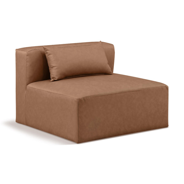 Meridian Cube Brown Vegan Leather Armless Chair IMAGE 1