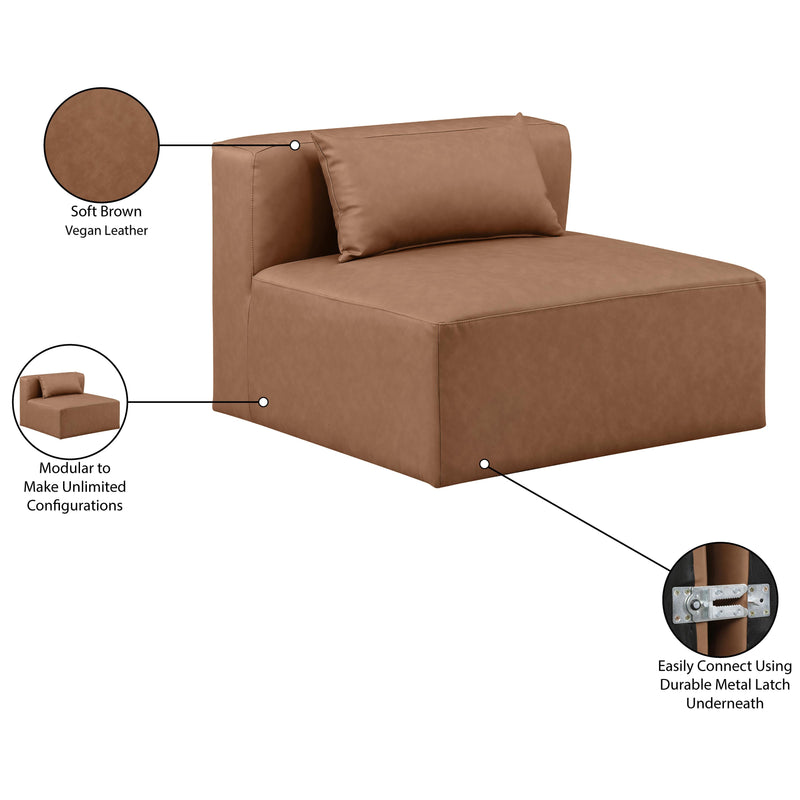 Meridian Cube Brown Vegan Leather Armless Chair IMAGE 8