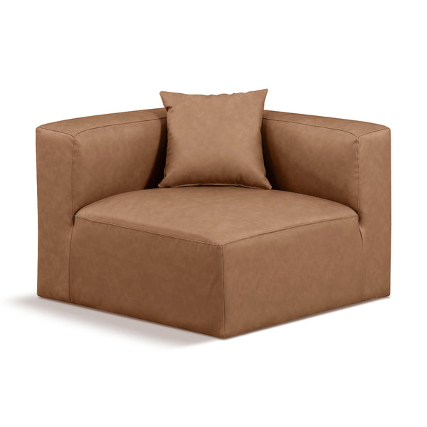 Meridian Cube Brown Vegan Leather Corner Chair IMAGE 1