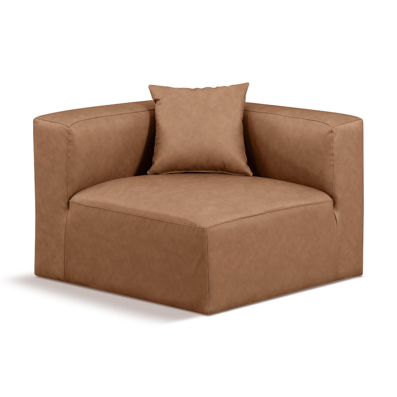 Meridian Cube Brown Vegan Leather Corner Chair IMAGE 1