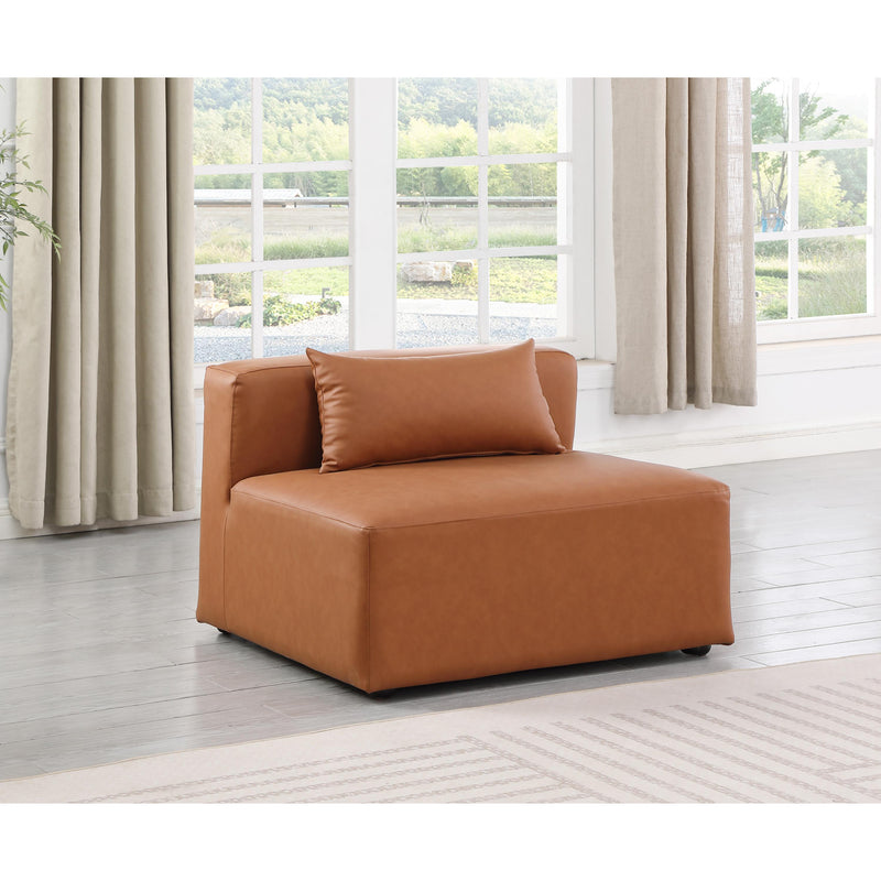 Meridian Cube Cognac Vegan Leather Armless Chair IMAGE 2
