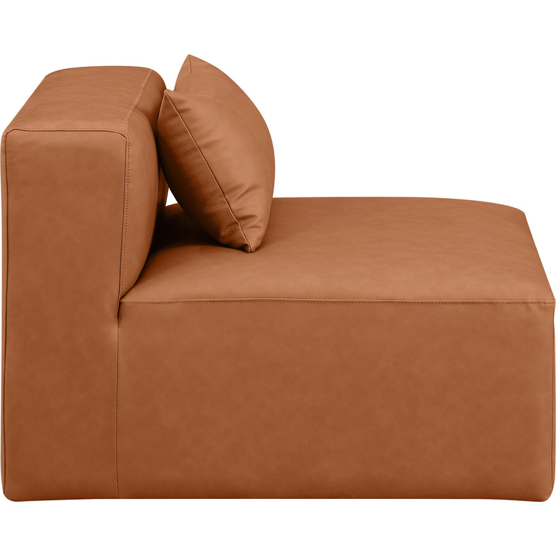Meridian Cube Cognac Vegan Leather Armless Chair IMAGE 6