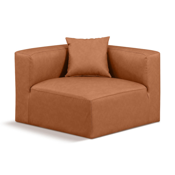 Meridian Cube Cognac Vegan Leather Corner Chair IMAGE 1