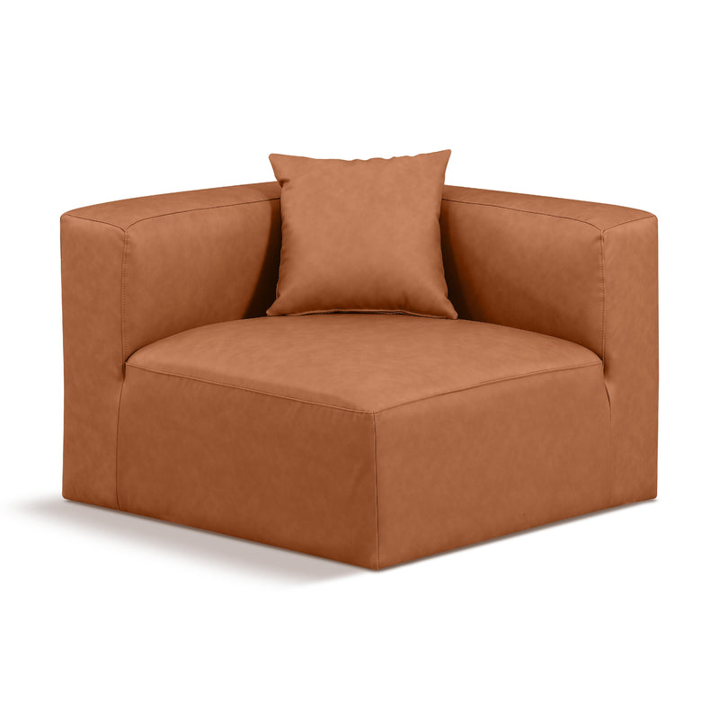 Meridian Cube Cognac Vegan Leather Corner Chair IMAGE 1