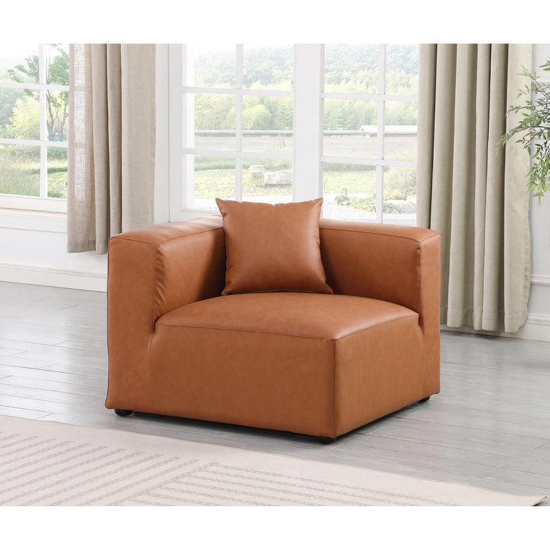 Meridian Cube Cognac Vegan Leather Corner Chair IMAGE 2
