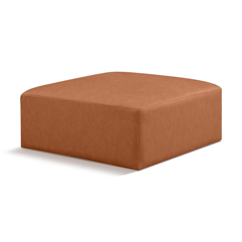 Meridian Cube Cognac Vegan Leather Ottoman IMAGE 1