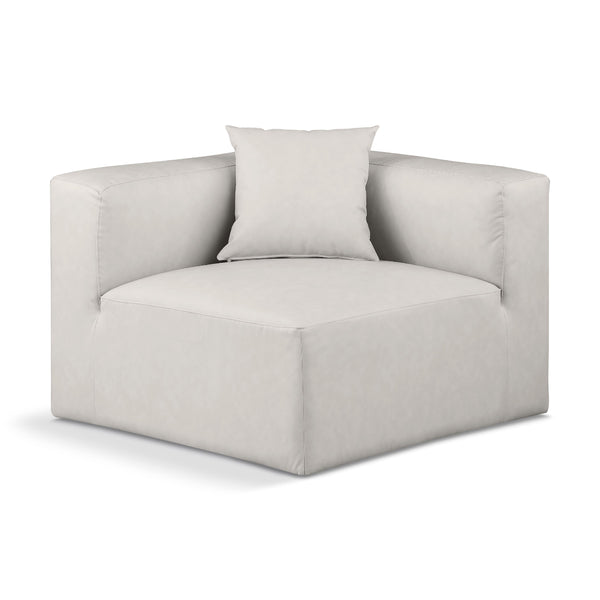 Meridian Cube Cream Vegan Leather Corner Chair IMAGE 1