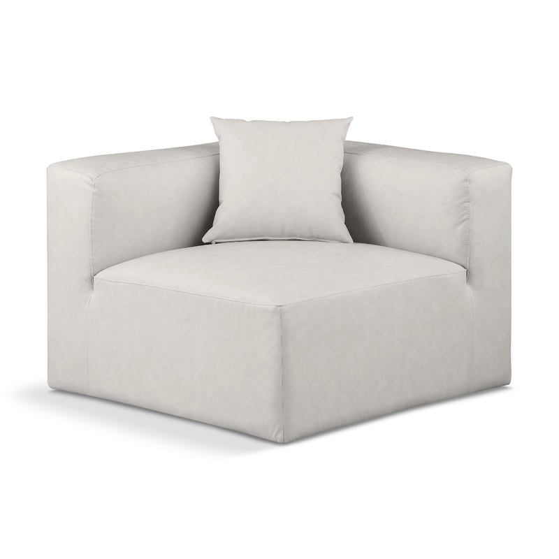 Meridian Cube Cream Vegan Leather Corner Chair IMAGE 1