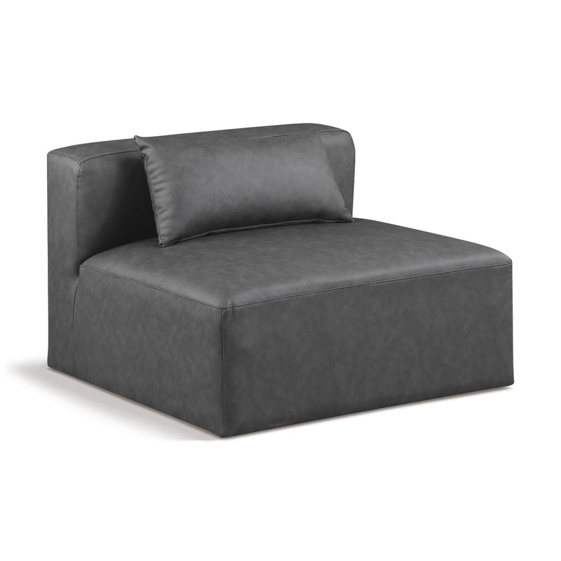 Meridian Cube Charcoal Grey Vegan Leather Armless Chair IMAGE 1