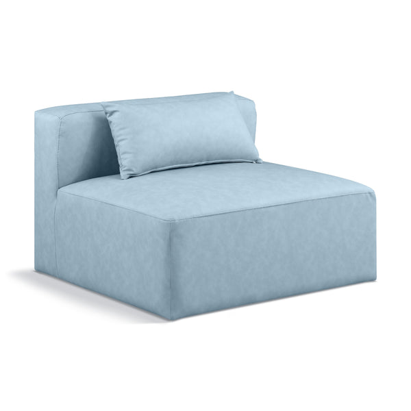 Meridian Cube Light Blue Vegan Leather Armless Chair IMAGE 1