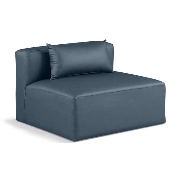 Meridian Cube Navy Blue Vegan Leather Armless Chair IMAGE 1