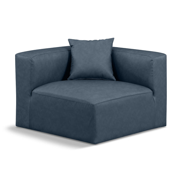 Meridian Cube Navy Blue Vegan Leather Corner Chair IMAGE 1