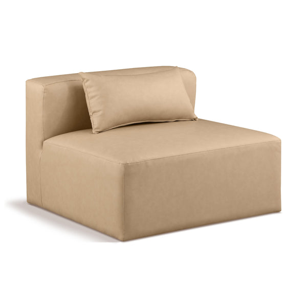 Meridian Cube Tan Vegan Leather Armless Chair IMAGE 1