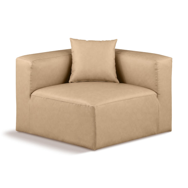 Meridian Cube Tan Vegan Leather Corner Chair IMAGE 1