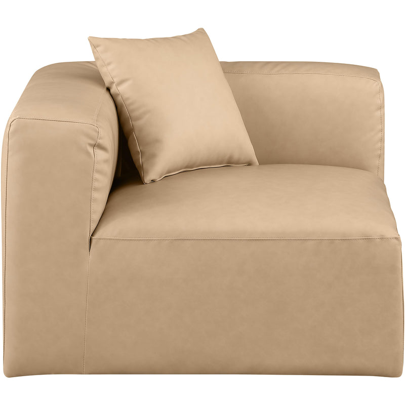 Meridian Cube Tan Vegan Leather Corner Chair IMAGE 4