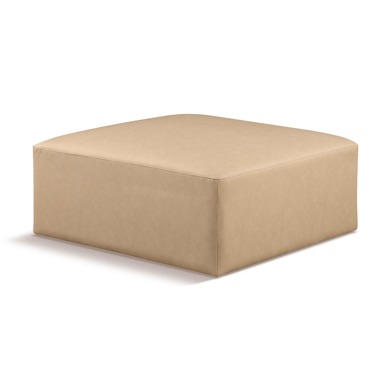 Meridian Cube Tan Vegan Leather Ottoman IMAGE 1