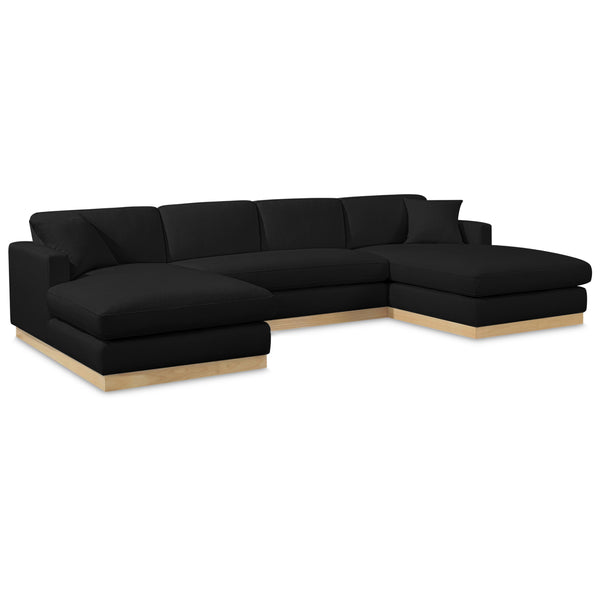 Meridian Johanna Black Linen Textured Fabric 3 pc Sectional (3 Boxes) IMAGE 1