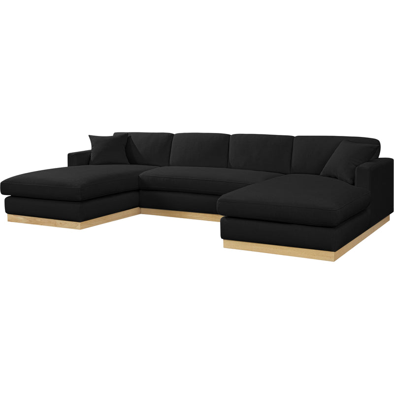 Meridian Johanna Black Linen Textured Fabric 3 pc Sectional (3 Boxes) IMAGE 3