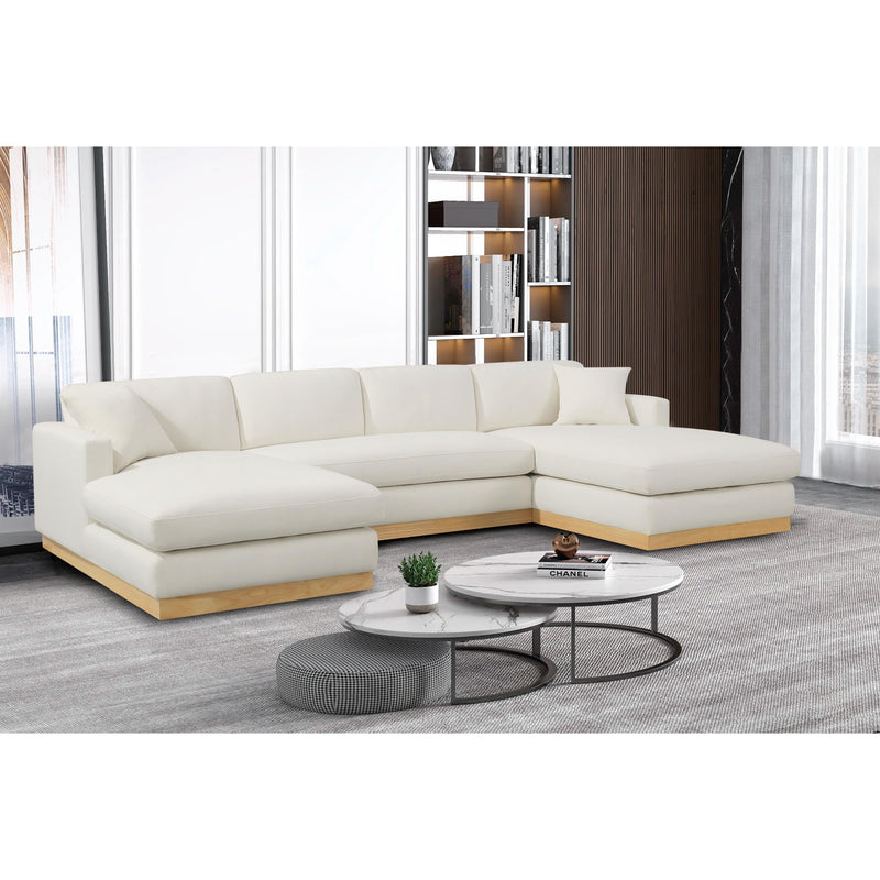 Meridian Johanna Cream Linen Textured Fabric 3 pc Sectional (3 Boxes) IMAGE 2