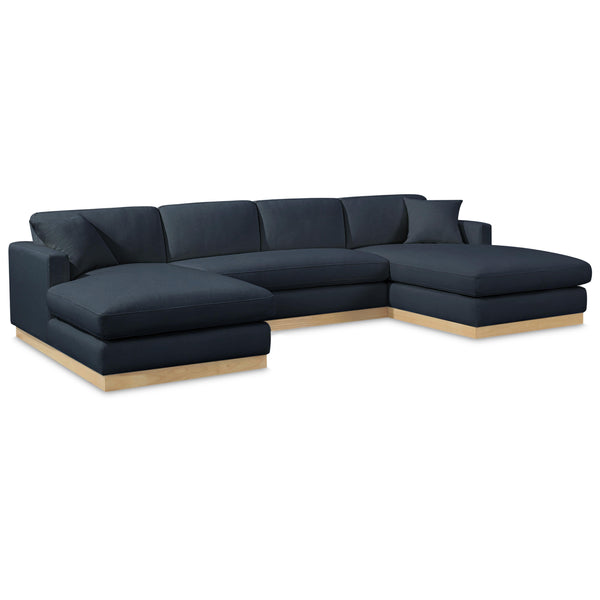 Meridian Johanna Navy Linen Textured Fabric 3 pc Sectional (3 Boxes) IMAGE 1