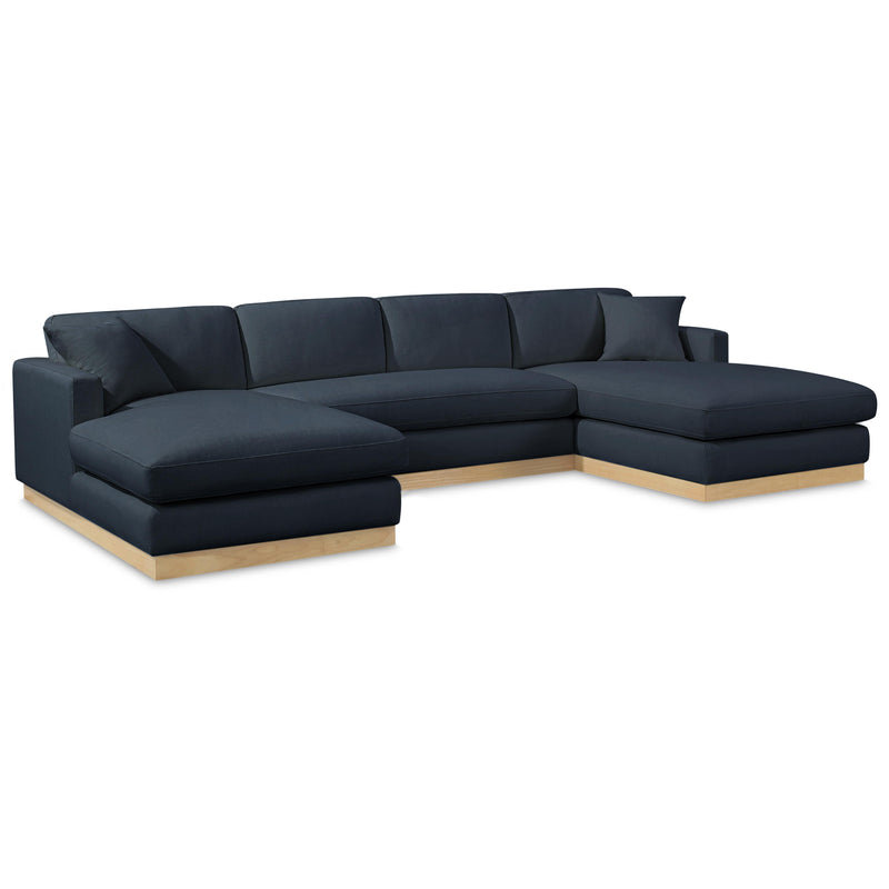 Meridian Johanna Navy Linen Textured Fabric 3 pc Sectional (3 Boxes) IMAGE 1