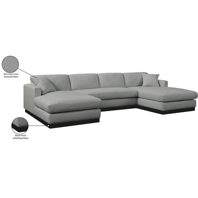 Meridian Johanna Grey Linen Textured Fabric 3 pc Sectional (3 Boxes) IMAGE 18