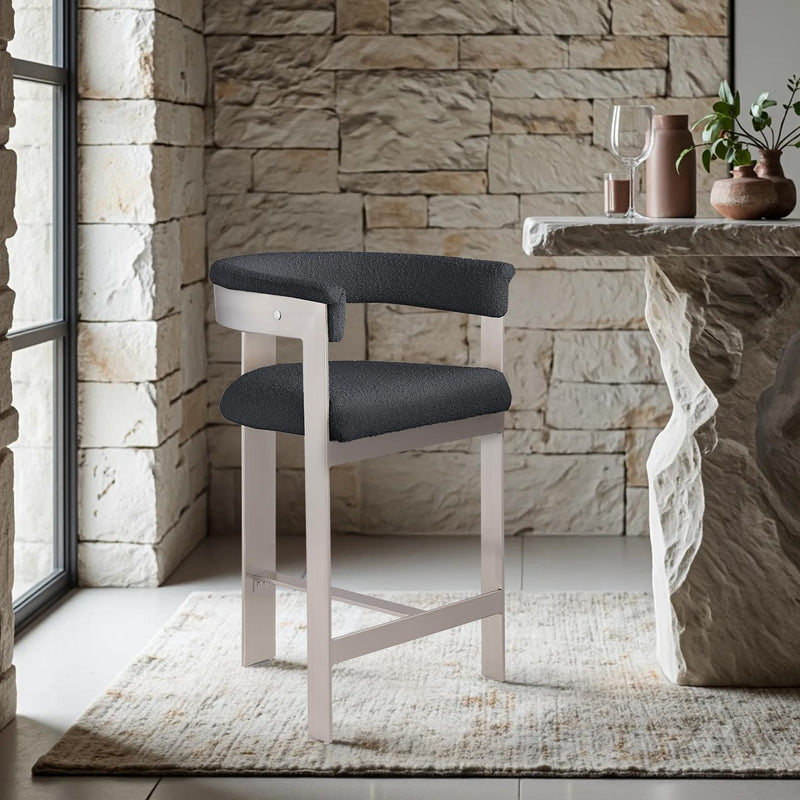 Meridian Romeo Black Boucle Fabric Counter Stool IMAGE 2