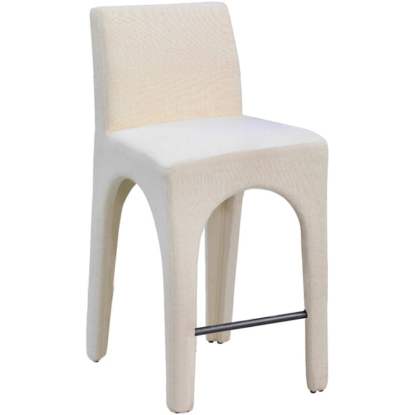 Meridian Gramercy Beige Linen Textured Fabric Stool IMAGE 1