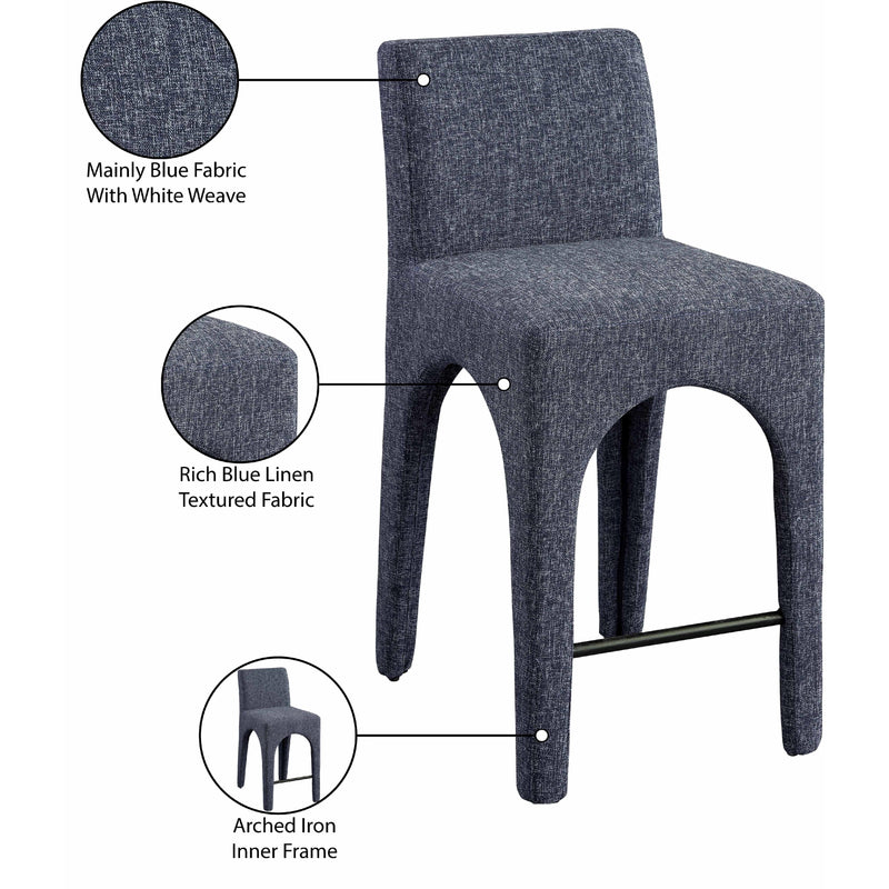 Meridian Gramercy Blue Linen Textured Fabric Stool IMAGE 10