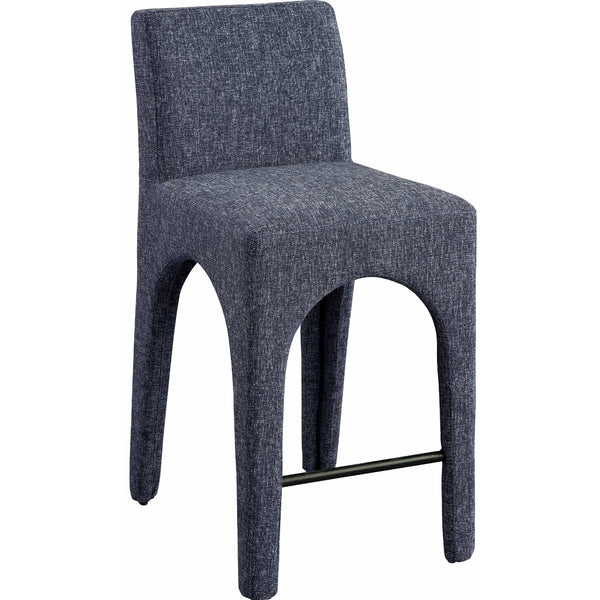 Meridian Gramercy Blue Linen Textured Fabric Stool IMAGE 1