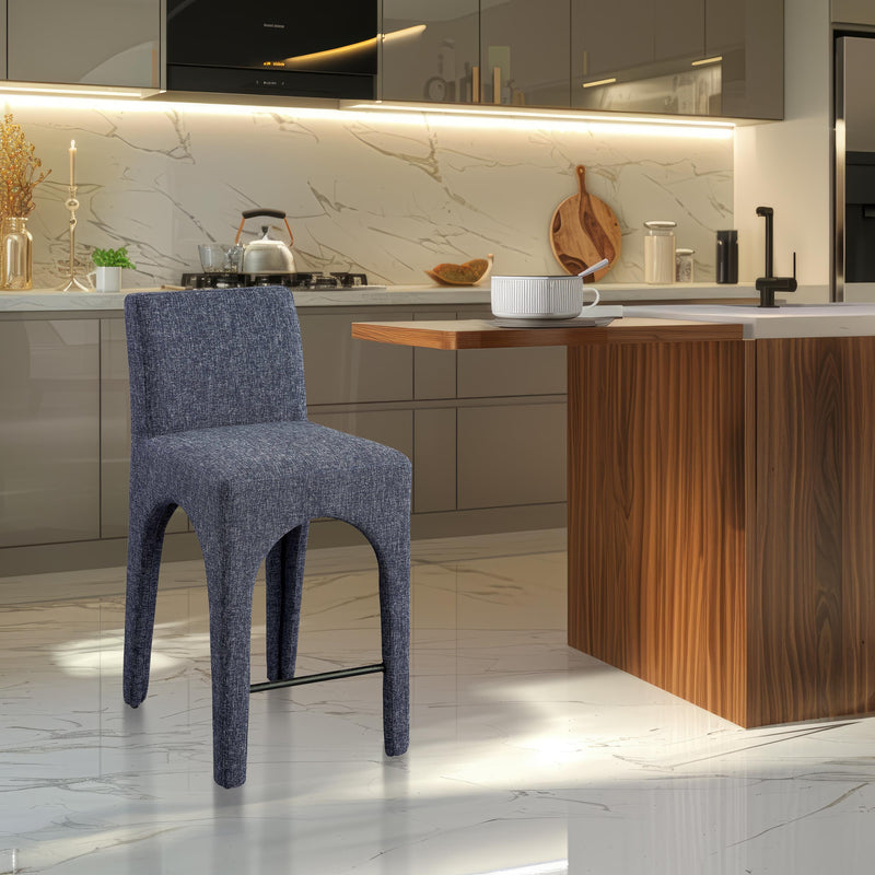 Meridian Gramercy Blue Linen Textured Fabric Stool IMAGE 2